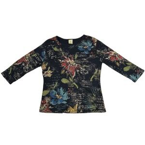 Vintage Jess & Jane Womens Top Small Rhinestone Flower Poem Splatter Grunge Y2K